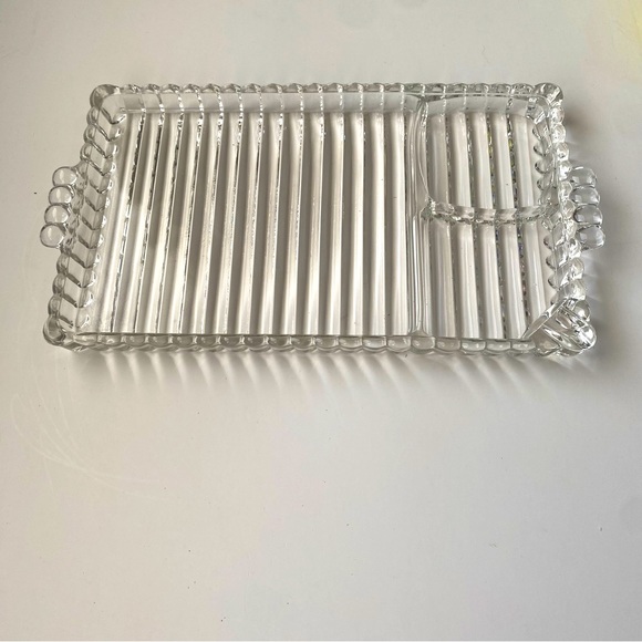 Hazel Atlas Snack Sip Smoke Tray Mini Charcuterie Clear Glass Platter Plate - Picture 3 of 6